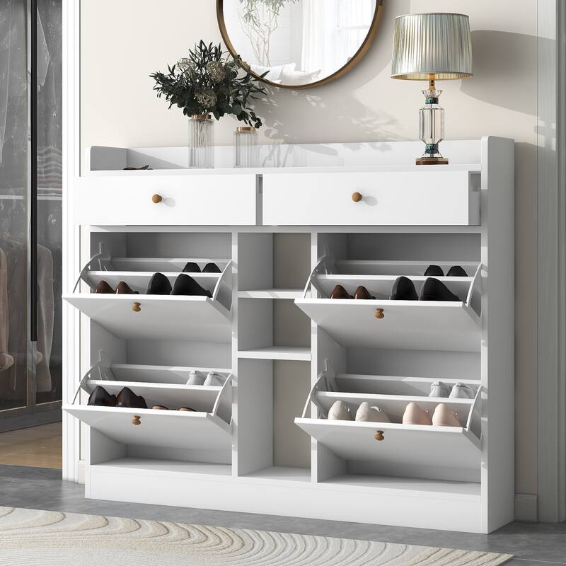 Slim Entryway Shoe Rack with 4 Drawers, Shoe Cabinet for Hallway or Mudroom Storage Solutions