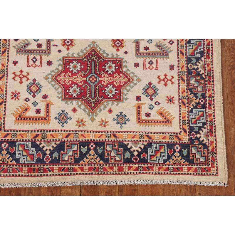 Kazak Area Rug Hand-Knotted Oriental Wool Carpet - 3'11" x 6'0"