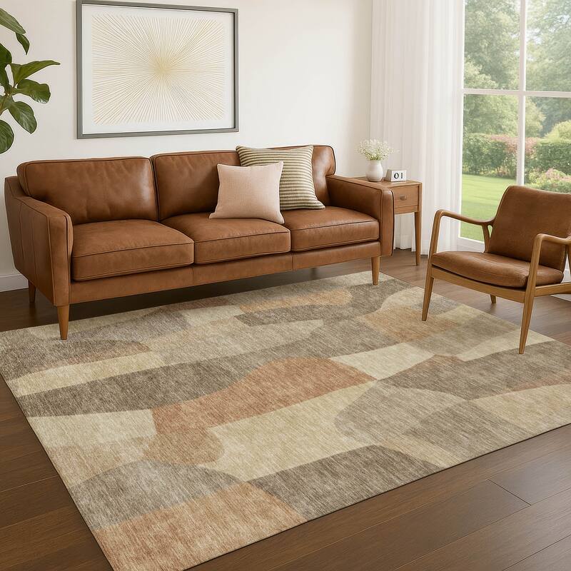 Machine Washable Indoor/ Outdoor Contemporary Layers Chantille Rug