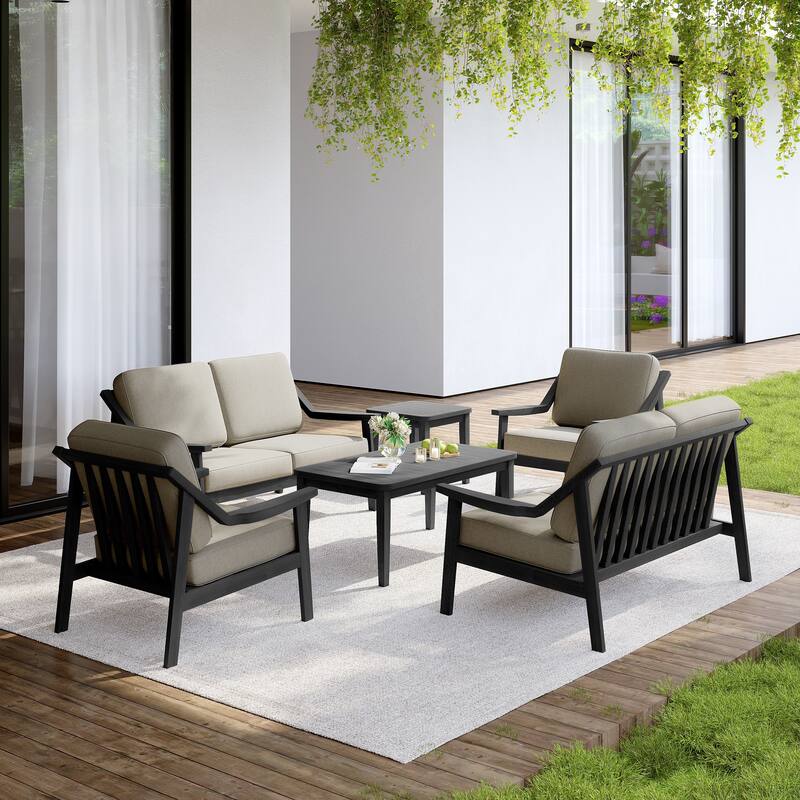 Outdoor Conversation 6 Seater Patio Chat Set with Cushions and Table