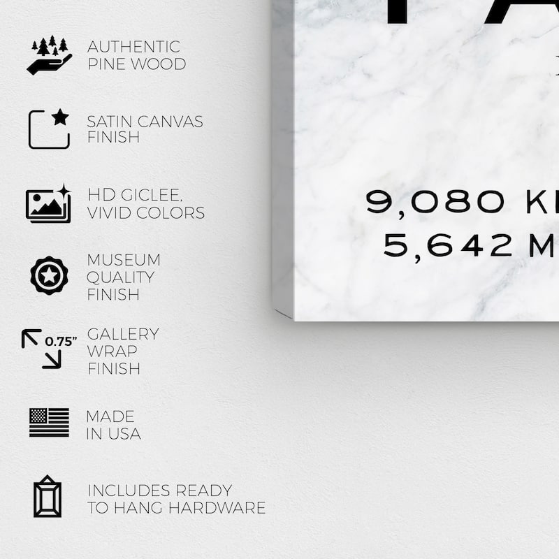 Wynwood Studio Canvas Fashion and Glam Paris Road Sign Marble Black White and Transitional Wall Art Canvas Print