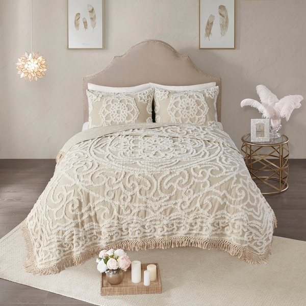 Madison Park Laetitia Cotton Chenille Medallion Fringe Coverlet