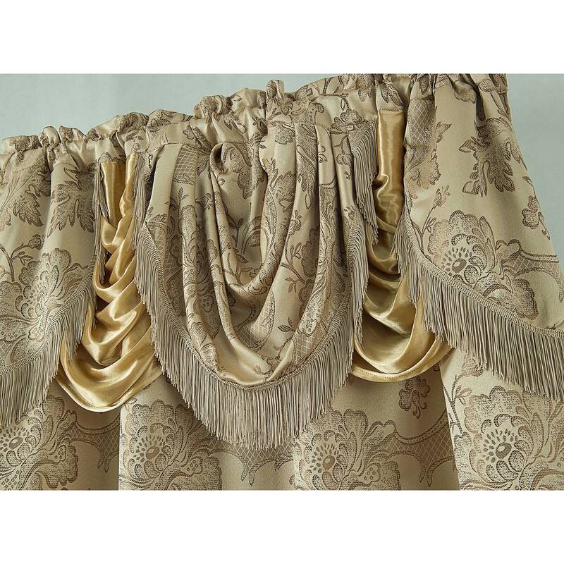 Rosalie Floral/Damask Textured Jacquard Single Rod Pocket Curtain Panel w/ Attached Valance - 54 x 84 in. - 54 x 84 in.