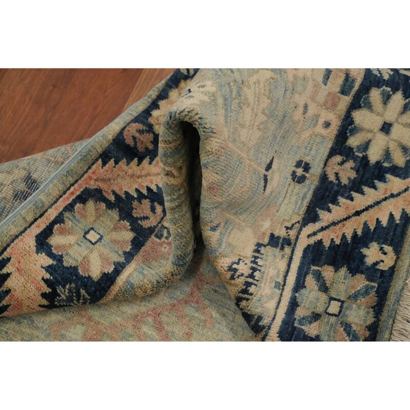 Hand Knotted Oriental 100% Wool Carpet Traditional Floral Navy Blue & Blues Ziegler Runner Rug - 22' 5'' X 3' 0''