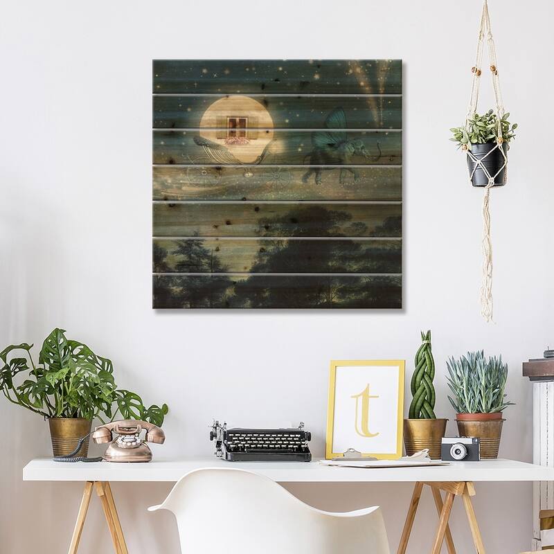 Moon Carriage Print On Wood by Paula Belle Flores - Multi-Color