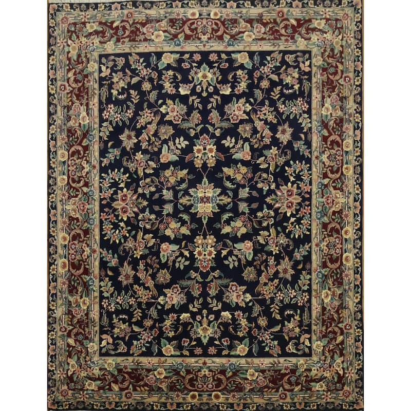 Hand Knotted Oriental 100% Wool Carpet Traditional All-Over Black Aubusson Area Rug - 10' 2'' X 7' 10''