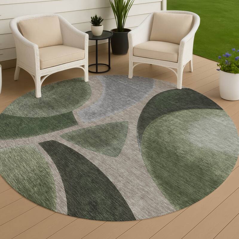 Machine Washable Indoor/ Outdoor Modern Hays Chantille Rug - Olive - 8' x 8'