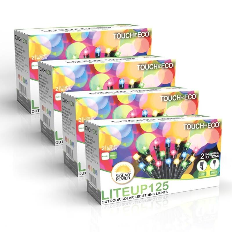 Holiday LITEUP 125 Solar Powered LED Christmas String Light - Multi-Colored (1,2 or 4 Pack) - 4 Pack