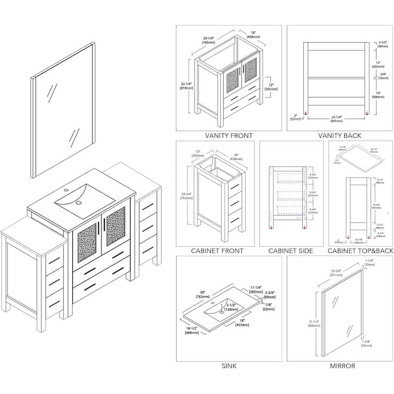 Blossom Sydney 54 inch Solid Wood Bathroom Vanity with Sink & Cabinets