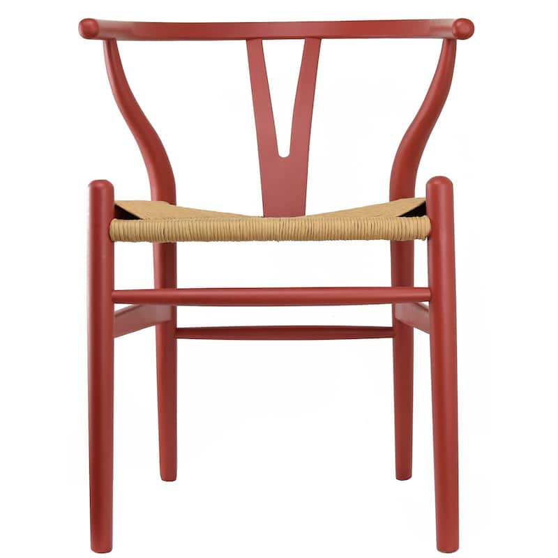 Modern Dining Chair with Woven Paper cord Seat, Solid Wooden Farmhouse Y Back Elbow Side Chair - Red