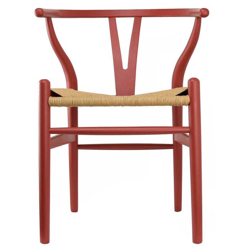 Set of 2 Modern Wish bone Solid Wooden Dining Chair with Woven Paper cord Seat, Farmhouse Y Back Elbow Side Chair