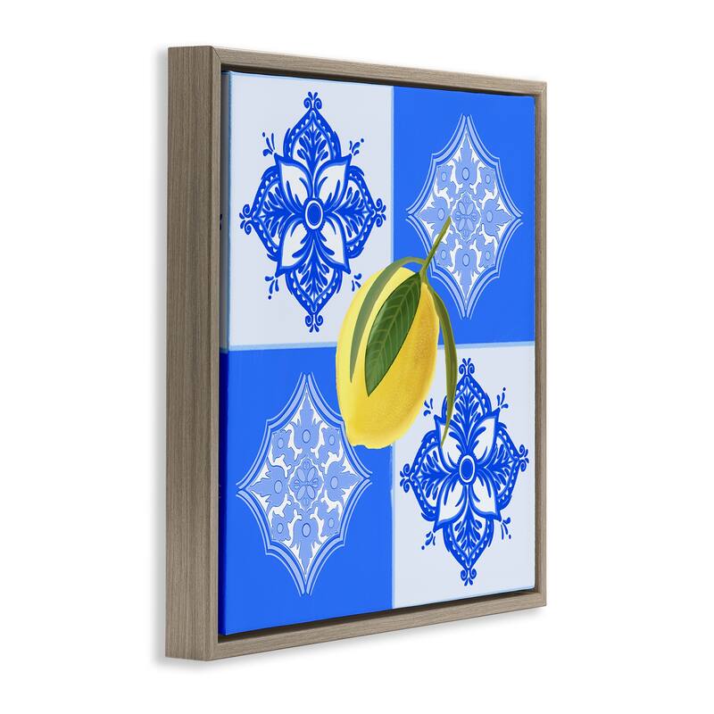 Stupell Lemon over Geometric Tiles Framed Floater Canvas Wall Art Design By Ashley Singleton