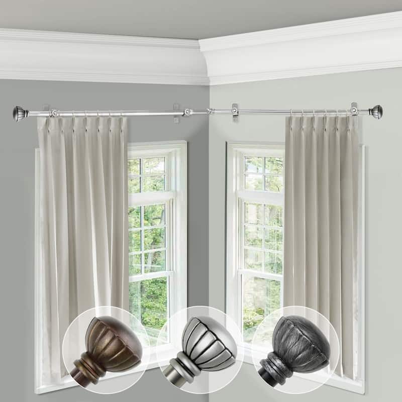 Corner Curtain Rod Adjustable 66-120" Satin Nickel - Old World Charm Drapery Rod for Bay Windows - M