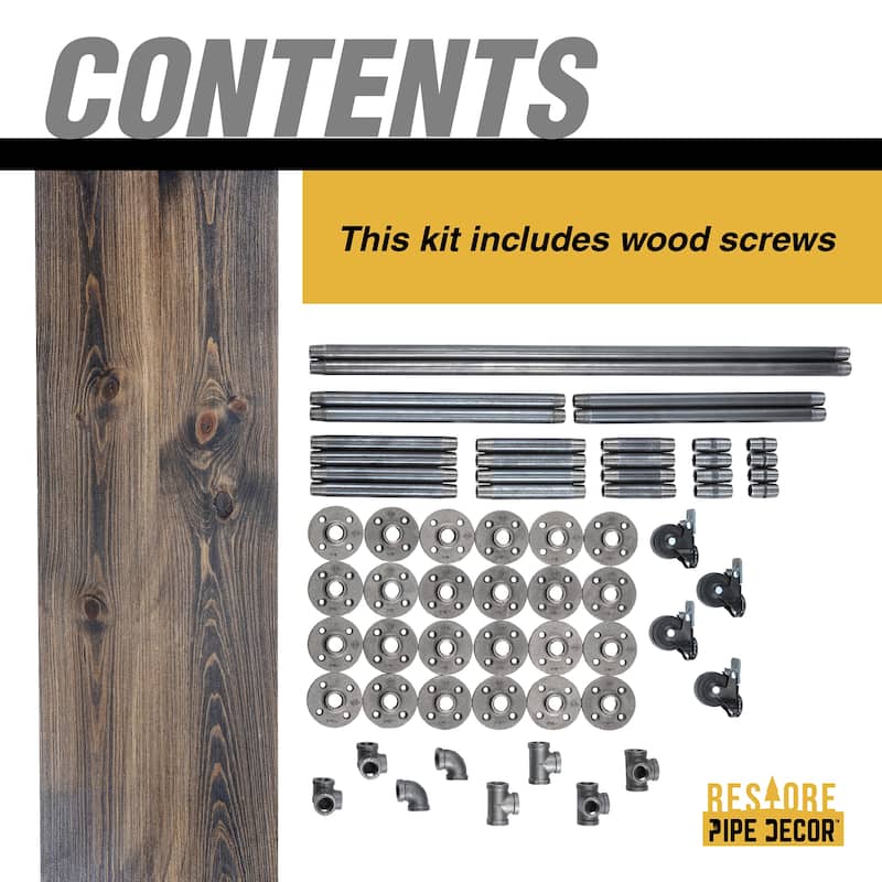 Restore by PIPE DECOR Industrial 3 Tier Solid Wood & Steel Pipe Bar Cart with Wheels