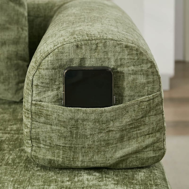 Chenille Floor Sofa Bed - Foldable Mattress Couch with Armrests, Convertible Lounge Chair for Living Room, Bedroom or Studio