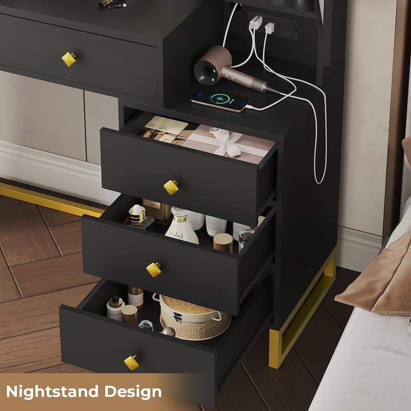 Vanity Desk with Mirror and Lights 5 Drawers and Storage Shelves