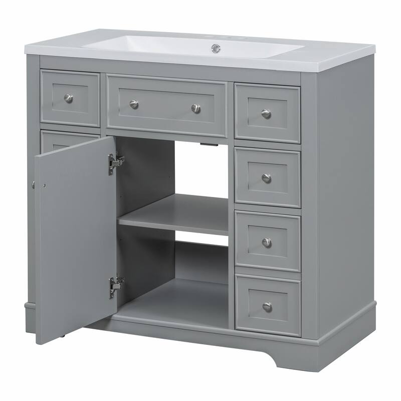 36" Bathroom Vanity with Sink Combo: Cabinet, Six Drawers