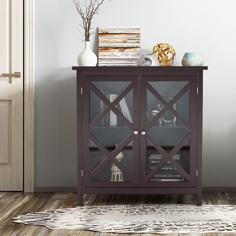 Costway Kitchen Buffet Sideboard Storage Cabinet w/Glass Doors & - See Details