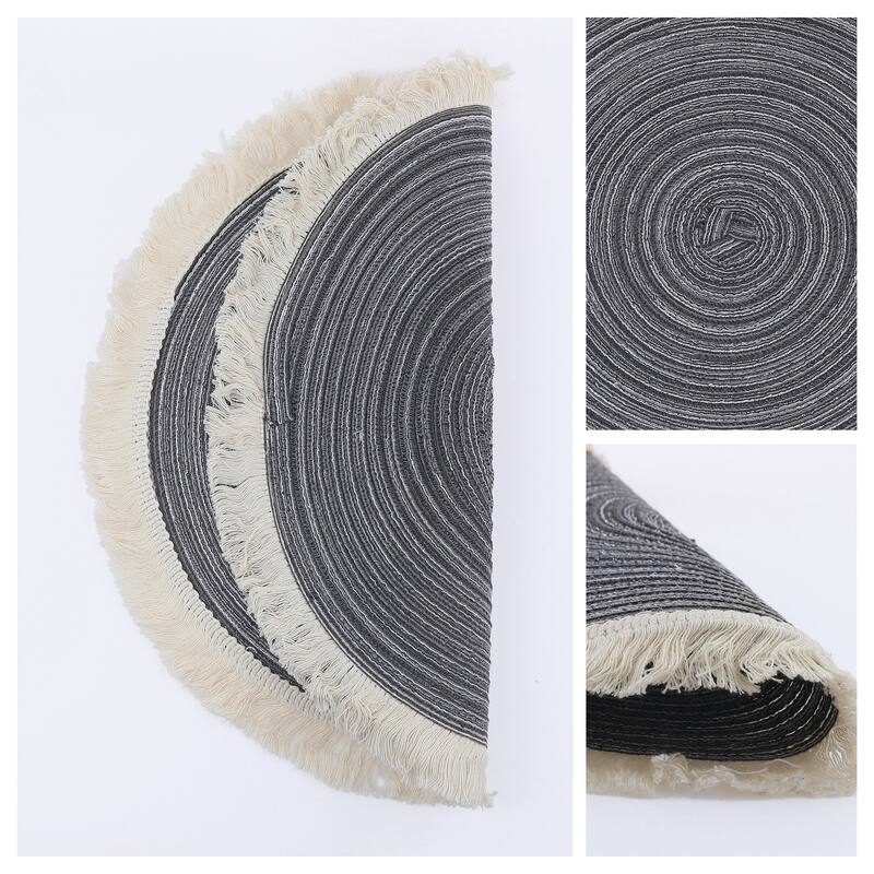 Rustic Placemats Set of 6 Round Rattan Placemats for Dining Table Decor Indoor Outdoor Kitchen Table Mat Wipe Clean - 15*15in - Dark Gray