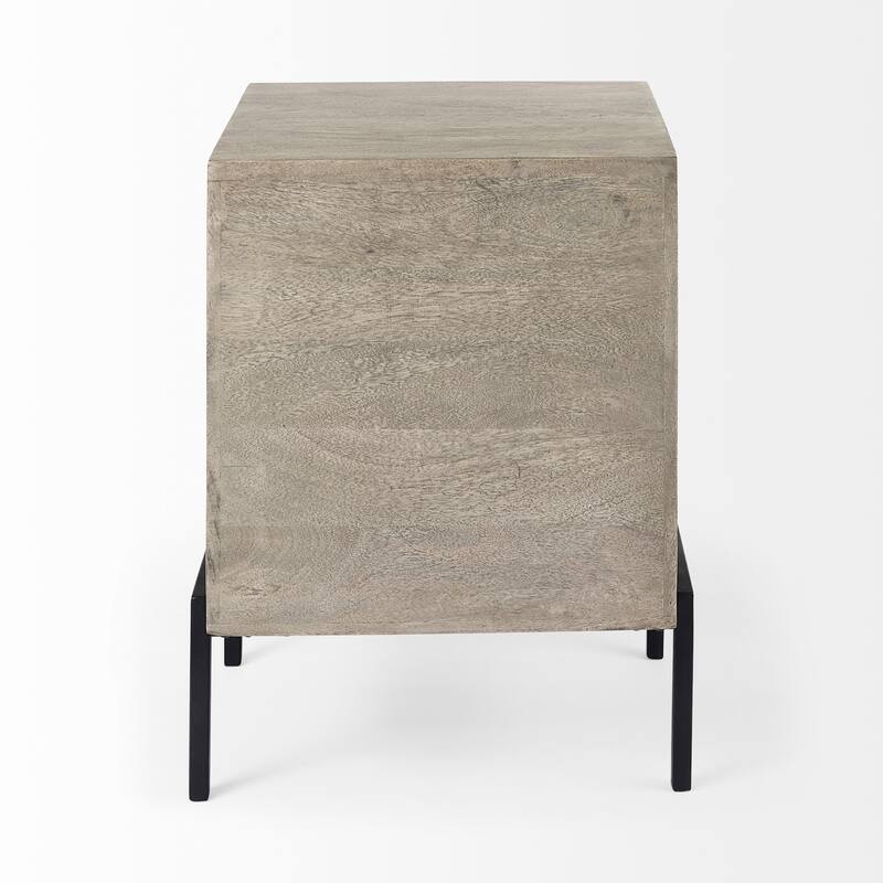 Arelius Light Brown Solid Wood w/ Black Metal Frame End/Side Table