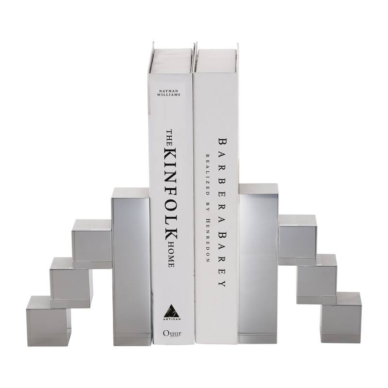 Sagebrook Home Glass, Set Of 2 6" Tetrimino Bookends, Smoke, Novelty, 6"H, Solid Color - 5.0" x 2.0" x 6.0"