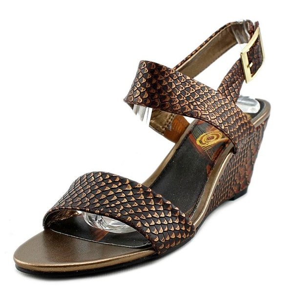 Icon Shoes Crystal Women Open Toe Leather Bronze Wedge Sandal