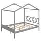 preview thumbnail 56 of 58, Twin/Full Size House Bed, Wooden Playhouse Bed Frame with Semi-enclosed Roof, Headboard, Footboard Storage for Kids, Teens