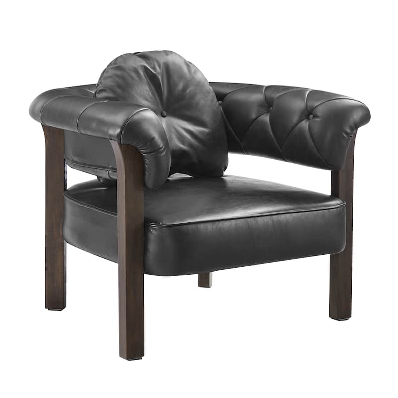 Art Leon Mid-century Top Grain Leather and Wood Accent Chair