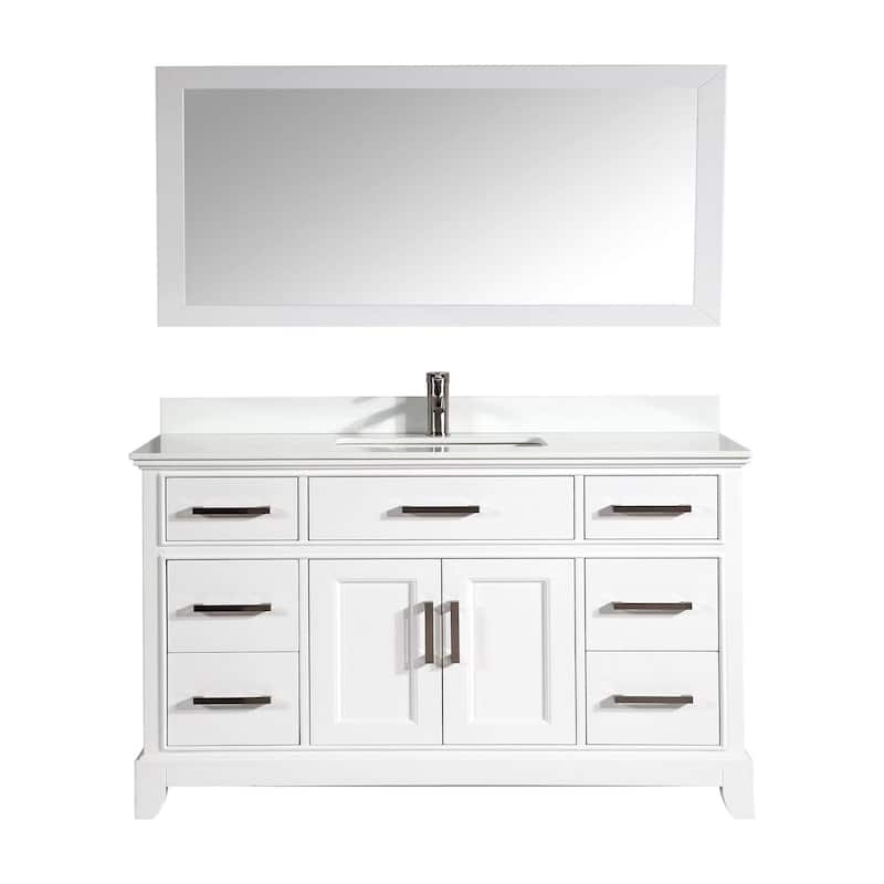 Vanity Art 60" Single Sink Bathroom Vanity Set with Engineered Marble Top and Free Mirror