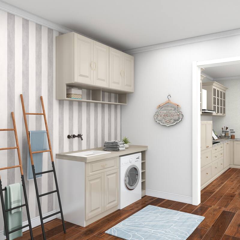 Gray Metal Laundry Room Sign Home Wall Decor with Brown Wood Hanger