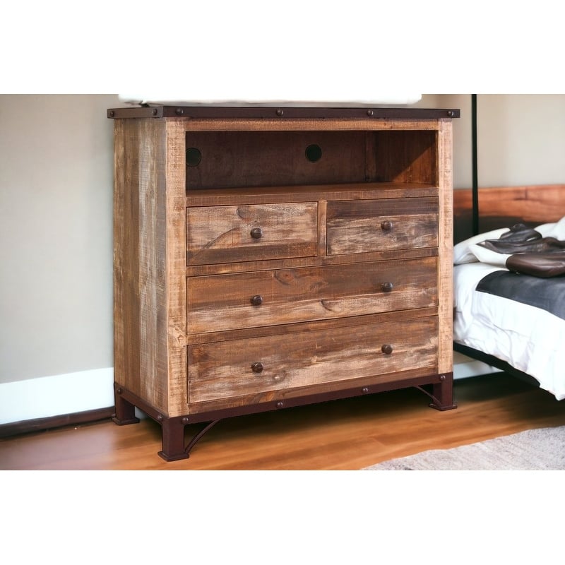 HomeRoots 43" Brown Solid Wood Four Drawer Chest - 4-drawer