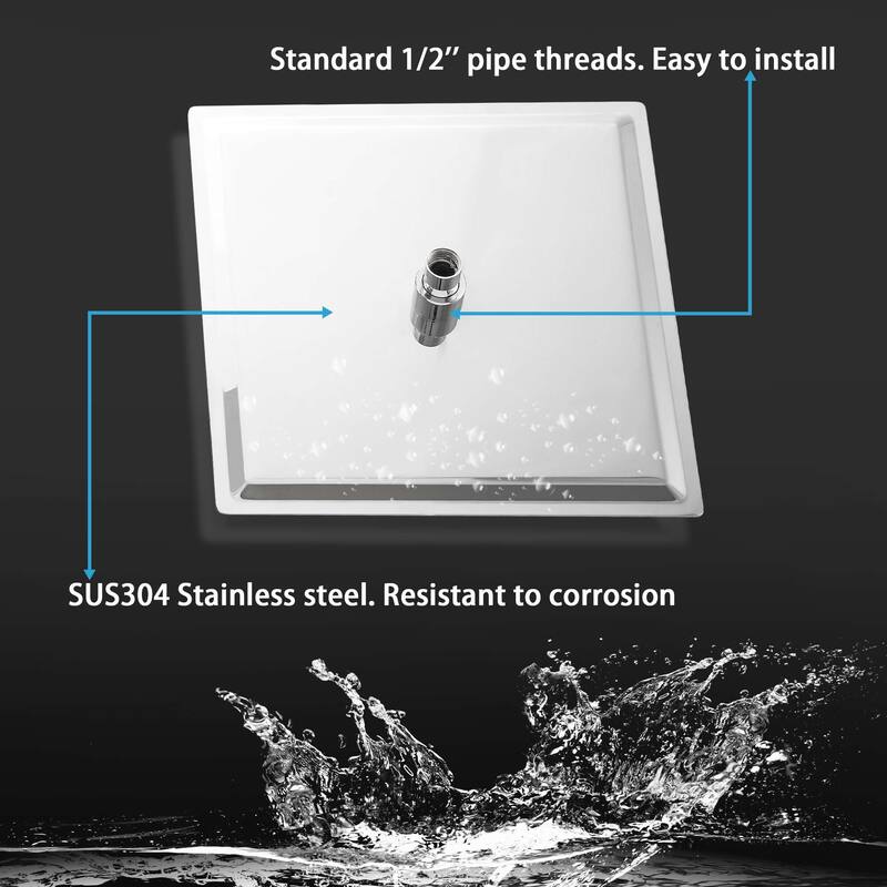 8/10/12/16 Inch Adjustable Rainfall Shower Head Wall-mounted Solid Square Ultra Thin 304 Stainless Steel