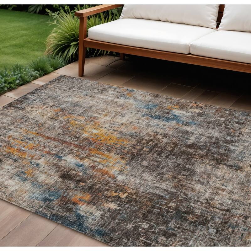 HomeRoots Abstract Transitional Rectangle Outdoor Rug - 9' X 12'