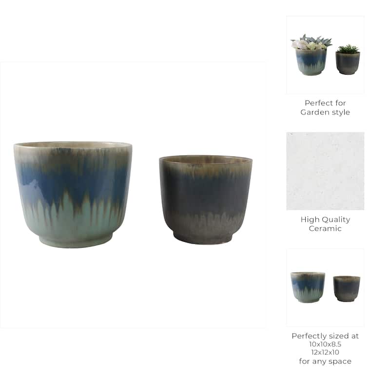 Ceramic Stone Planter Pots with Drainage Holes and Glossy Glazed Finish