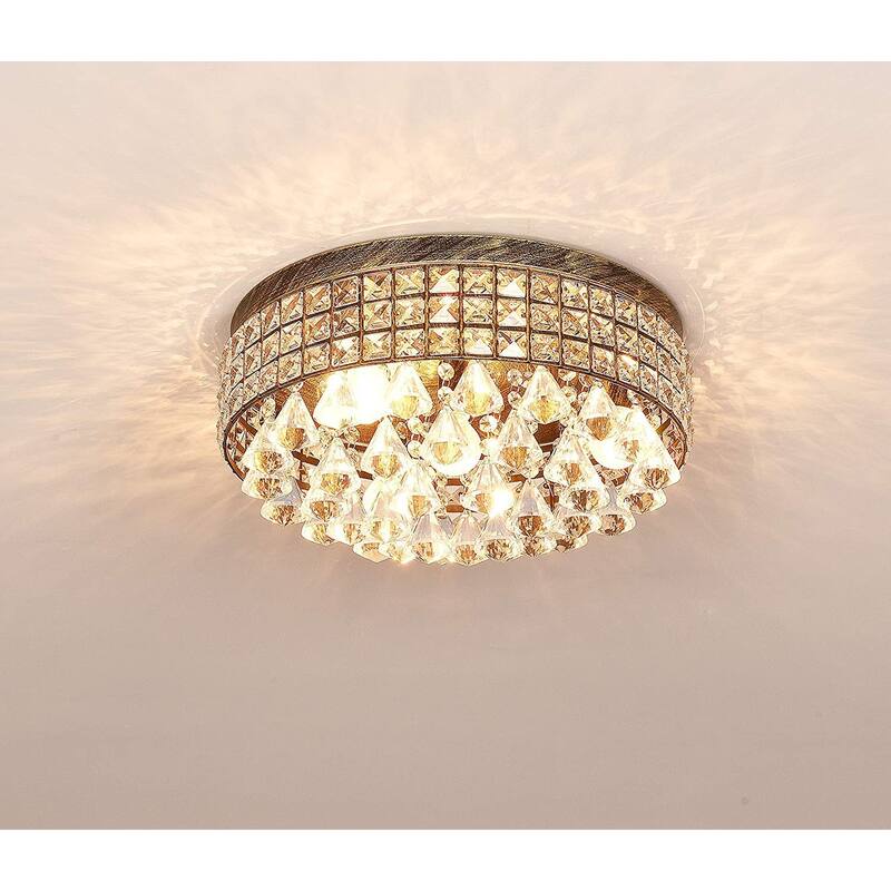 Maxax 4 - Light 15'' Crystal Metal Flush Mount - Antique Bronze