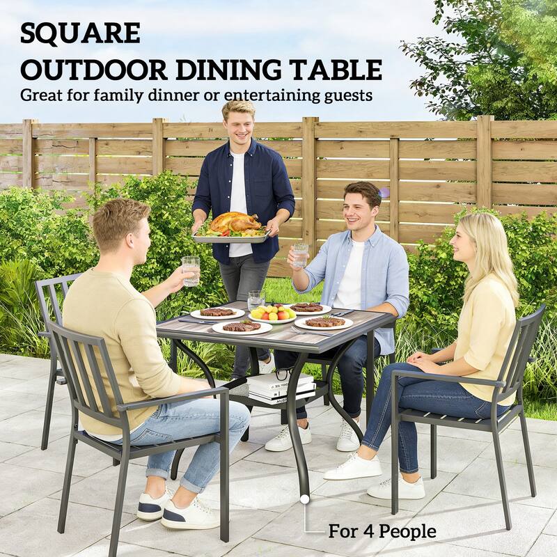 Outsunny Outdoor Dining Table for 4 People, 37" Square Patio Table with Umbrella Hole, Backyard, Deck, Gray