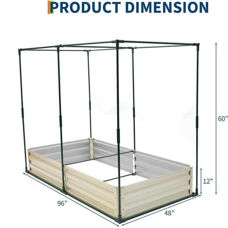 8X4x1Ft Galvanized Planter Garden Box, Raised Garden Bed with Cover
