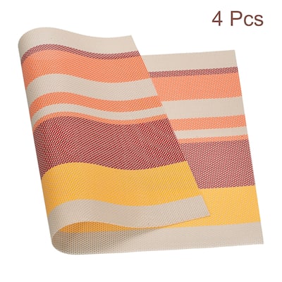 Place Mats 450x300mm 4pcs PVC Table Washable Woven Placemat, Stripe - Stripe Orange