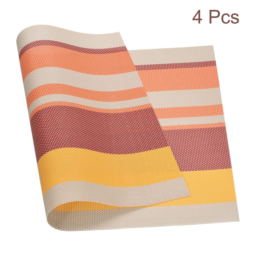 Place Mats 450x300mm 4pcs PVC Table Washable Woven Placemat, Stripe - Stripe Orange