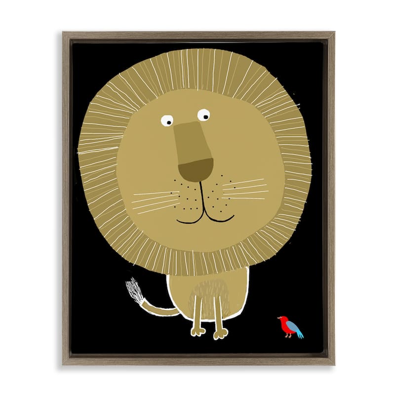 Stupell Lion and Bird Friends Framed Floater Canvas Wall Art Design By Carla Daly - 17 x 21 - Brown