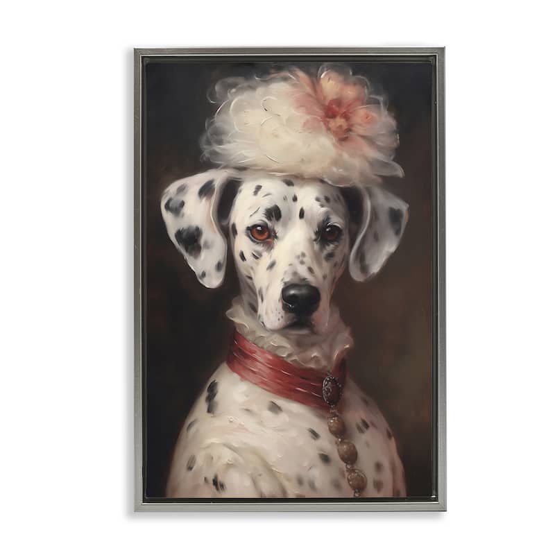 Stupell Dalmatian with Fancy Hat Portrait Framed Floater Canvas Wall Art Design By Wumples - 17 x 25 - Grey