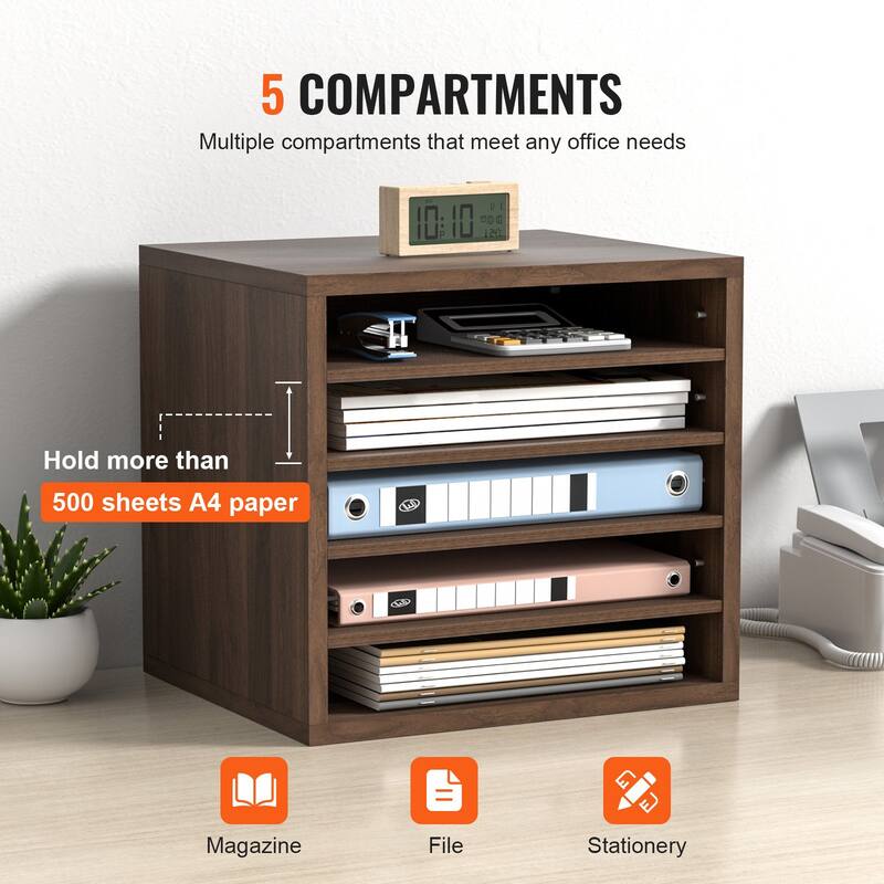 5 Compartments Office Literature Organizers Mailbox with Adjustable and Removable Shelves