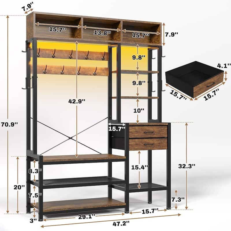 Entryway Bench Hall Tree with Bench and Shoe Storage Coat Rack