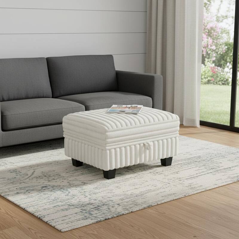 HomeRoots 30" Brown and Black Faux Fur Storage Ottoman - Beige