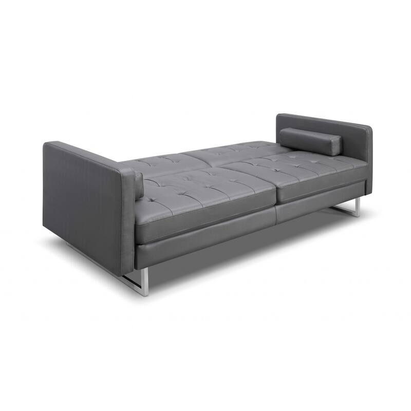 80" Gray Faux Leather Sofa With Silver Legs
