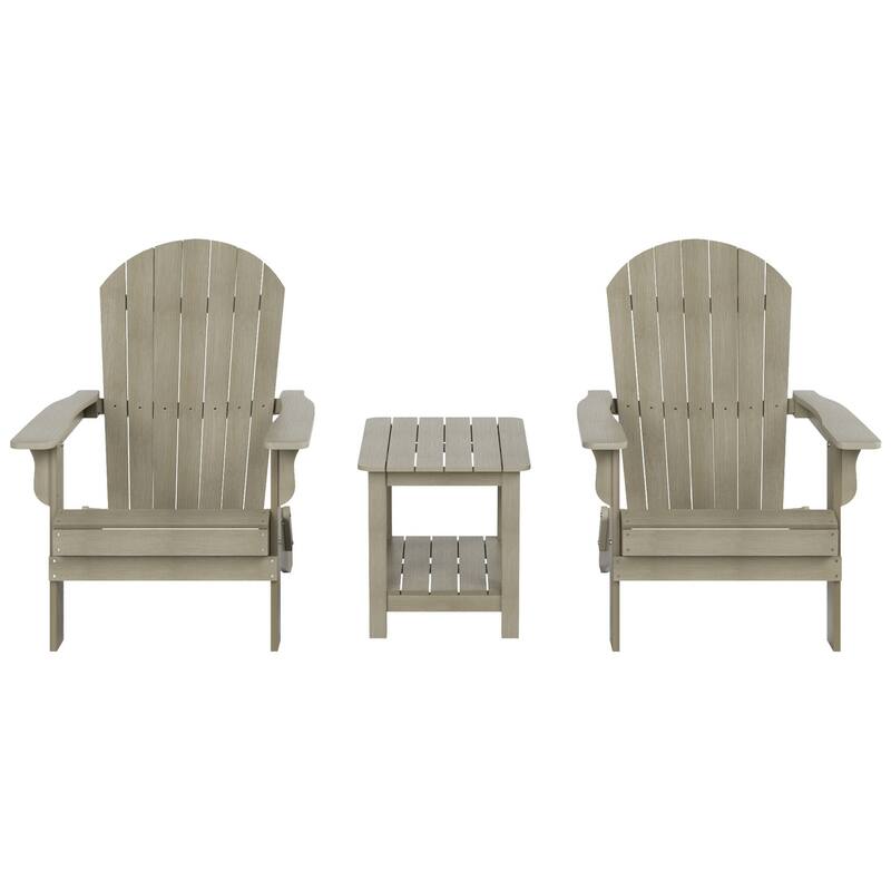 Vineyard HIPS Outdoor Folding Eco-Friendly All Weather Seashell Adirondack Chairs with Side Table (3-Piece Set)