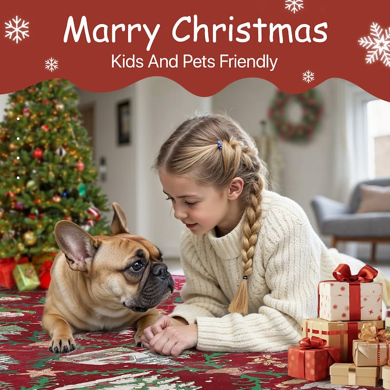 Mcow Christmas Motif Low-Pile Non-Slip Machine-Washable Area Rug