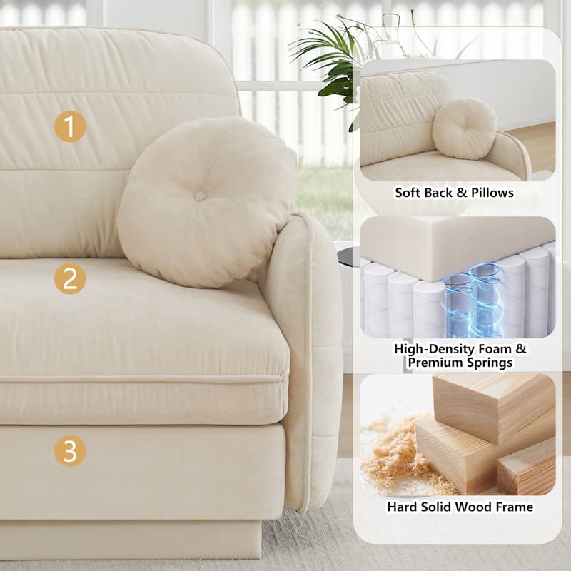 GDFStudio Alden Voss 137" Chenille Cloud 4-Seater Sofa with Quilted Back Cushions, Deep Seat