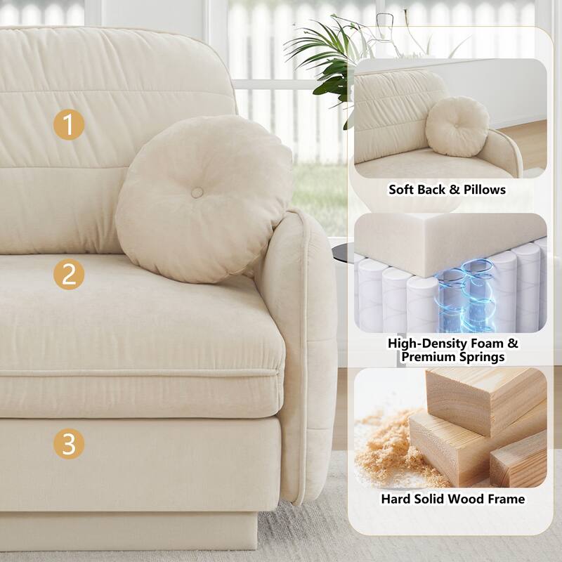 GDFStudio Sylvie Ashworth Chenille Cloud U-Shaped Loveseat Sofa with Movable Ottomans, Deep Seat