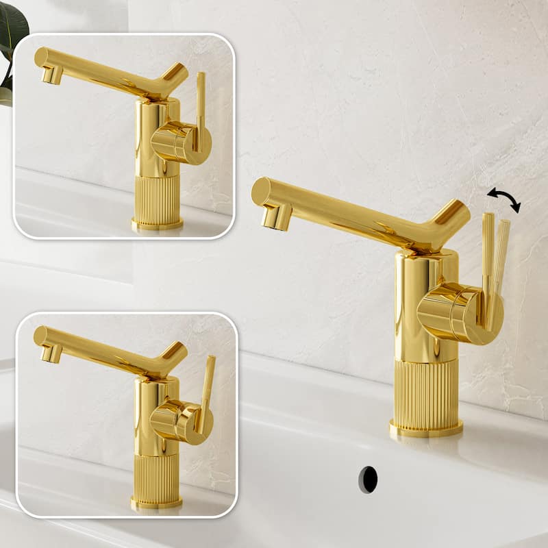 8"H Solid Brass Creative Single Handle Single Hole Bathroom Sink Faucet